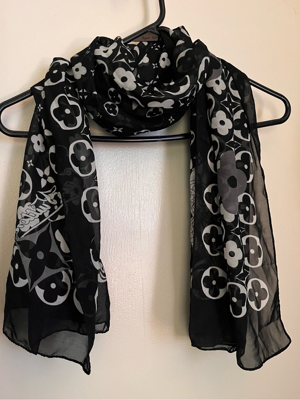 Louis Vuitton Black & White Floral Monogram Sheer Scarf